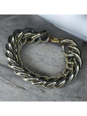 Chunky Silver-Tone Chain Bracelet With Clasp 7" Length Heavyweight Design